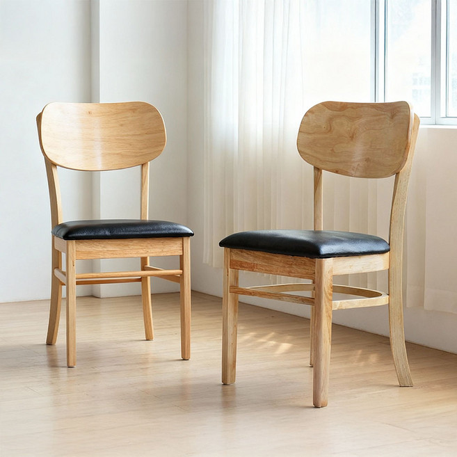 [리비니아] 마가린 원목 식탁 의자 1+1, 내츄럴/블랙방석, 2개