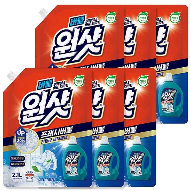 슈가버블 원샷 프레쉬버블 친.환경세제 2.1L x 6, 0개, 1ml