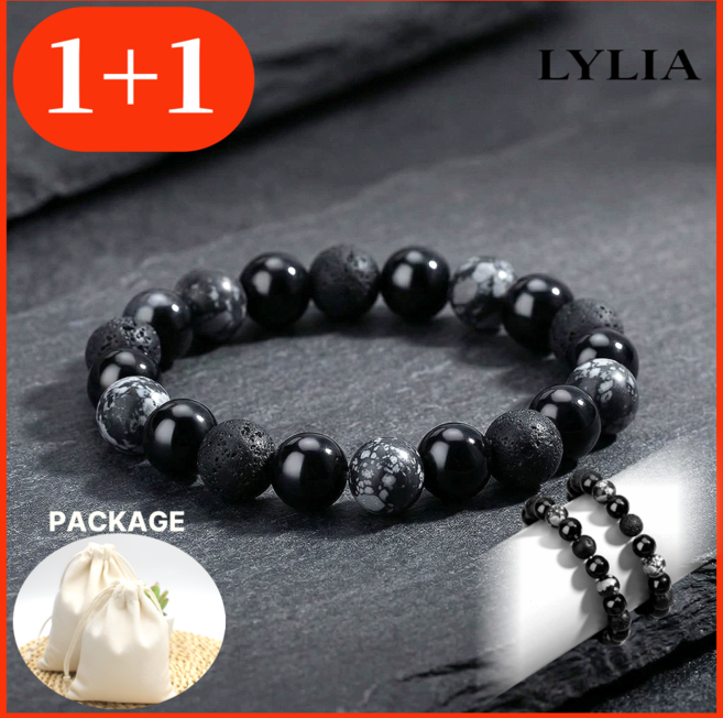 LYLIA 막힌 운을 풀어주는 흑요석 화산석 염주팔찌 1+1