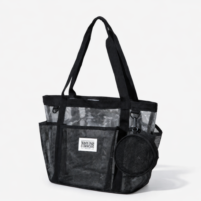 리파니 다용도 메쉬 멀티 포켓 목욕가방 수영가방, 블랙 방수형