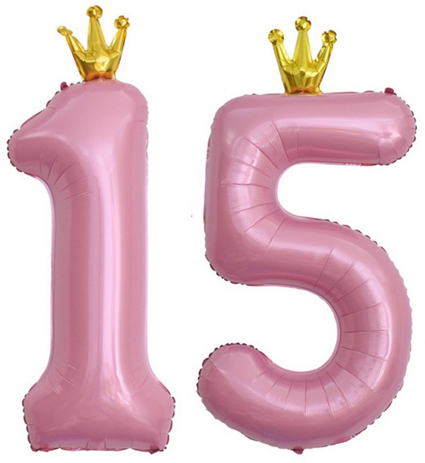 이벤트홀릭 초대형 왕관 숫자은박풍선, 핑크 15
