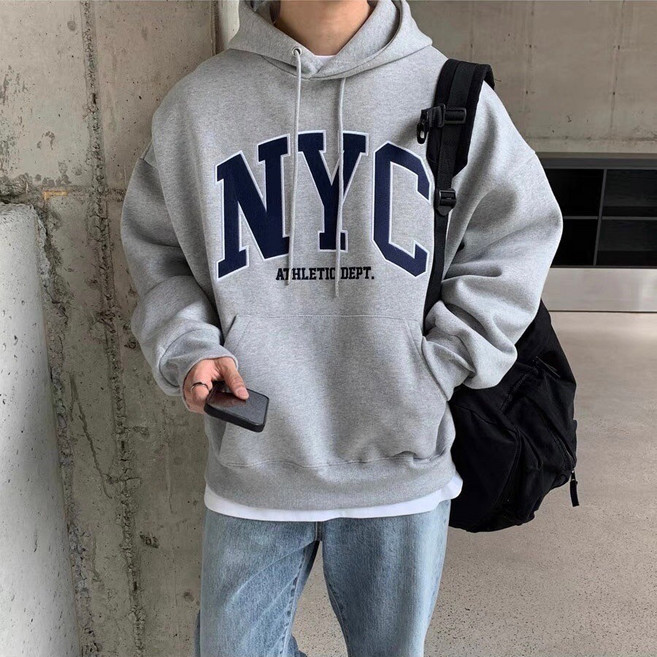 OPB 高磅數NYC刺繡帽T 寬鬆落肩 男女款 情侶裝 刷毛保暖