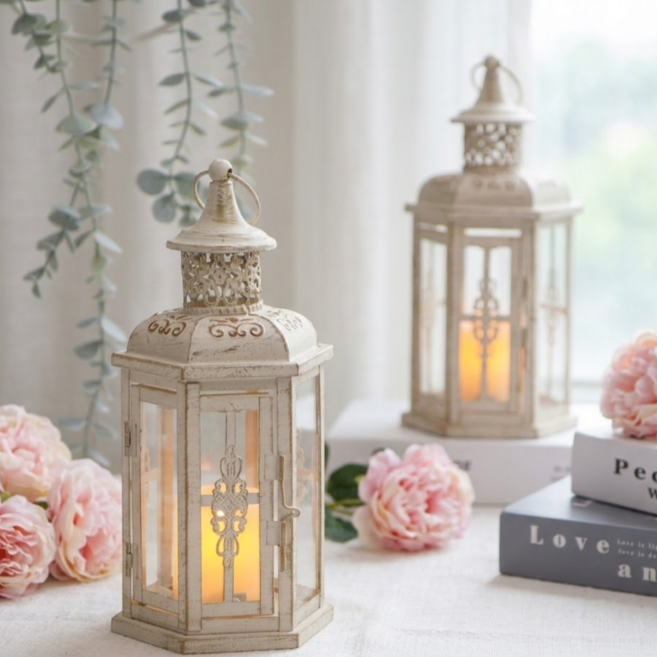 JHY DESIGN 25cm 촛대 투피스 빈티지 인테리어 소품, 흰색