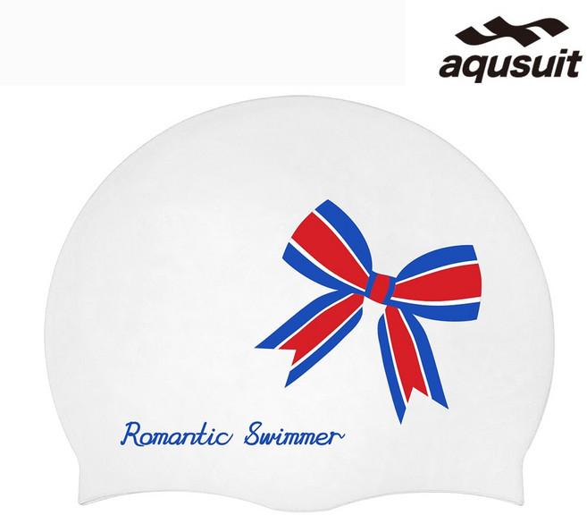 국내생산 아퀴스트 로맨틱스위머 리본 수영 모자 디자인 실리콘 수모, 1개, 네이비