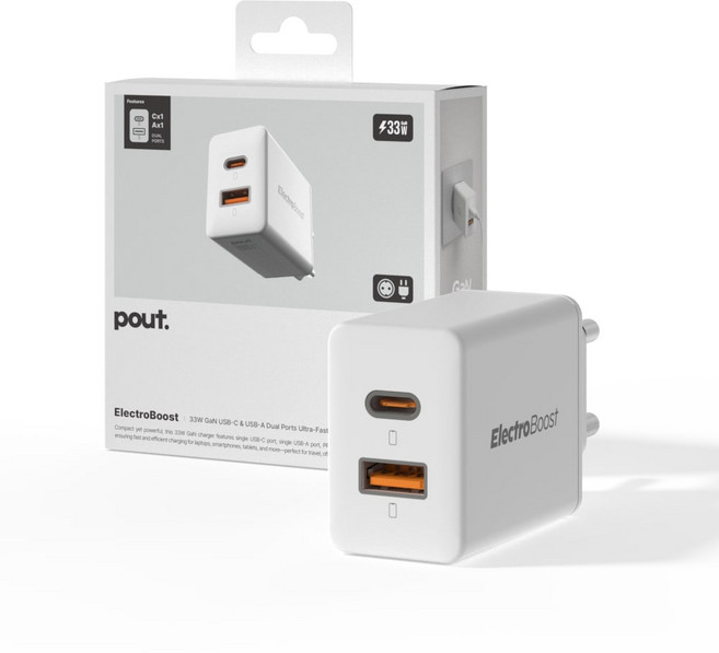 파우트 33W PD GaN 2포트 초고속 충전기, 1개, 화이트