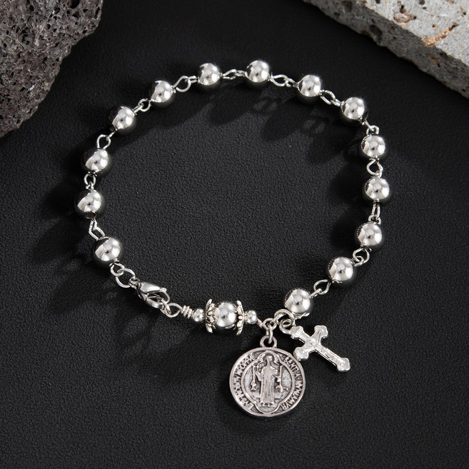 성베네딕토 분도패 묵주 팔찌 천주교 가톨릭 성물 기도 십자가 메달 악세사리 by 셀레르, 1개, 실버