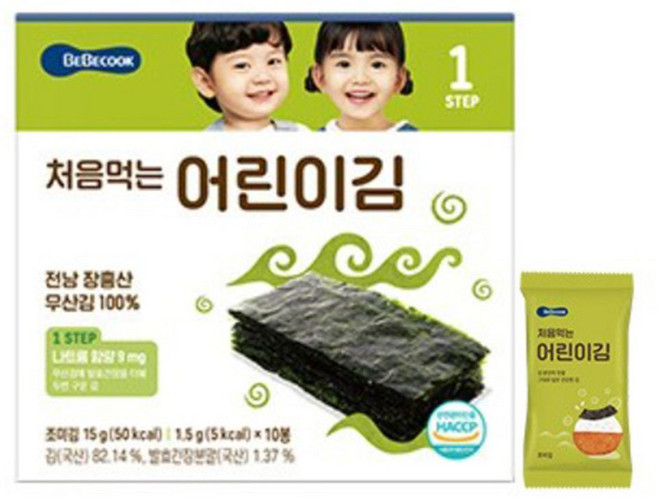 베베쿡 처음먹는 어린이김 오리지널 1단계 10봉, 1개, 15g