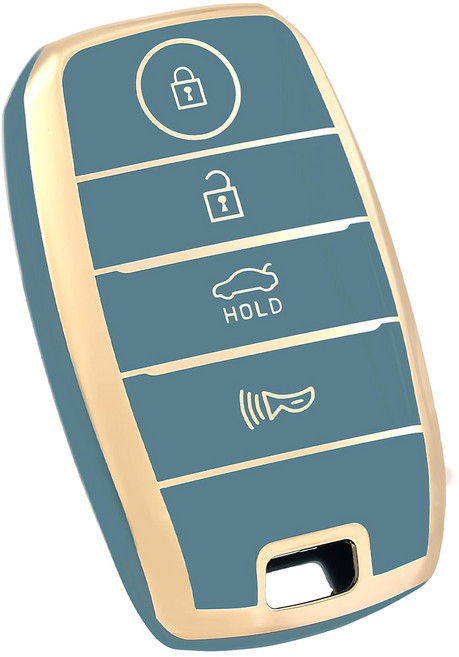 OFFCURVE 기아차 프리미엄 4버튼 TPU 키커버 키홀더 스포티지 셀토스 쏘렌토 카니발 니로 K5 호환 방수 방탄 초슬림 디자인, 블루 골드