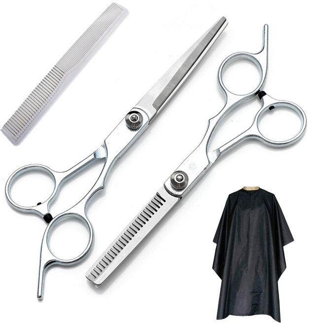 헤어 미용가위 앞머리 커트 숱가위 컷팅 4종 세트, 1개, 실버