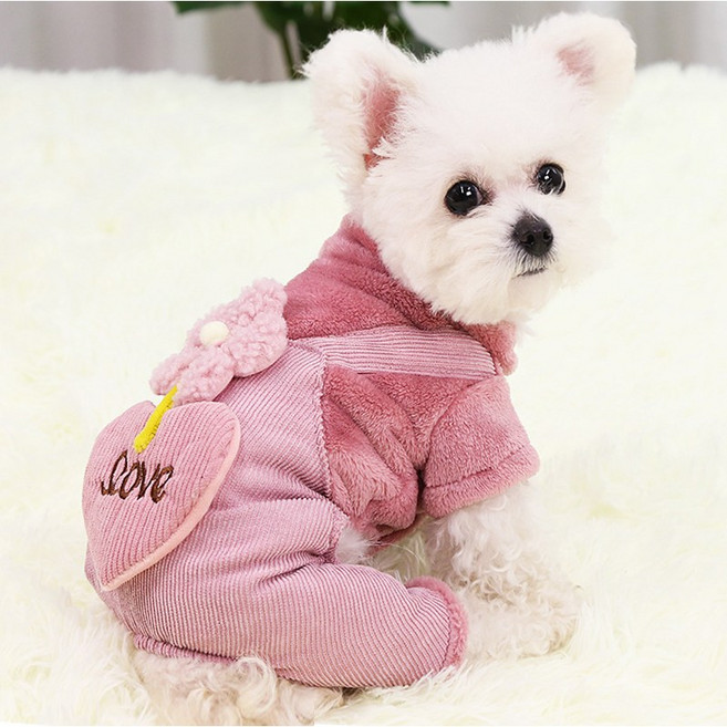 모자비아 반려동물 반려견 멜빵올인원 강아지 올인원 한복 양털 두껍게 하다 따뜻한 상태를 유지해, pink, 1개