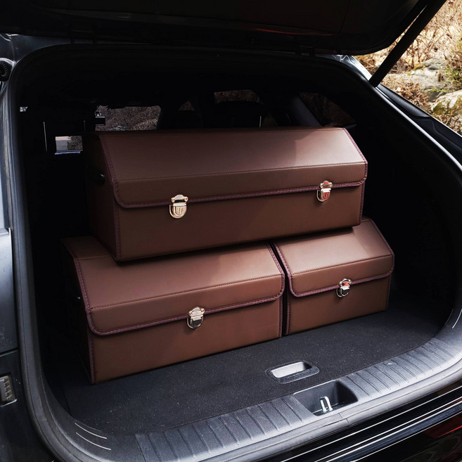 자동차 차량용 트렁크정리함 수납함 접이식 정리박스 세차가방 툴백, 브라운