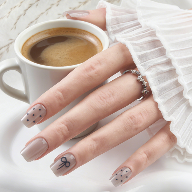 [당일배송] 데일리 리본 감성 네일팁 붙이는 셀프 젤네일 숏 자연스러운 디자인, 1개, 01 - T013 S