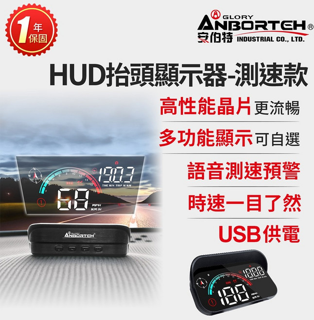 GLORY ANBORTEH HUD抬頭顯示器-測速款, 1個
