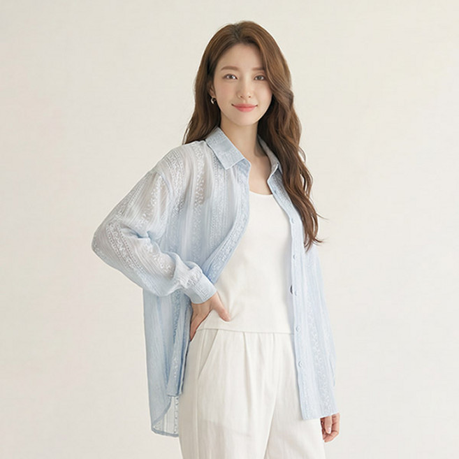 드마엘 블룸 파스텔톤 레이스 얇은 여성 긴팔셔츠(3color)+델로나