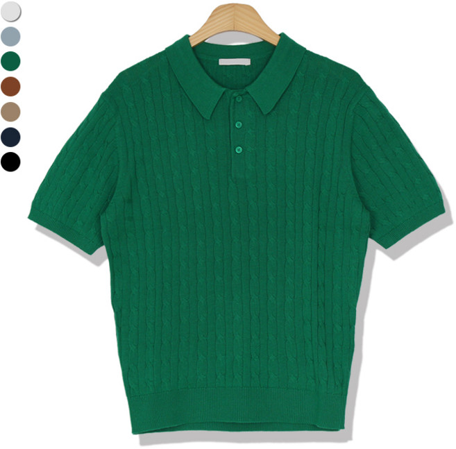 오마보이 남성용 썸머 꽈배기 카라넥 반팔니트