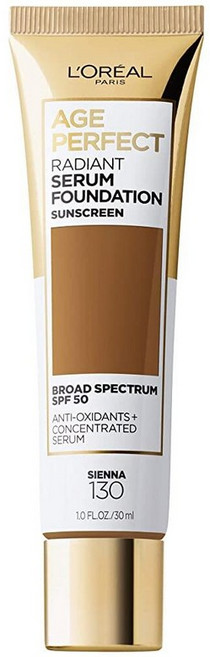 L'Oreal 파리 에이지 퍼펙트 래디언트 세럼 파운데이션 SPF 50 딥 앰버 1oz 142099, 130 시에나
