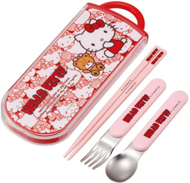 소풍갈때 귀여운 키티수저세트 핑크색 숟가락포크 젓가락케이스, 상세페이지 참조, 1개