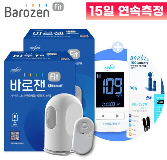 한독 한독 바로잰 핏 연속혈당측정시스템 2개+보정값 세트 (측정기+시험지50매+수동채혈침), 한독 한독 바로잰 핏 연속혈당측정시스템 2개+보정값 세