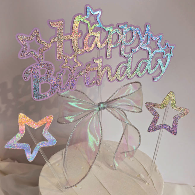 담다그순간 해피벌스데이 리본토퍼+별픽 케이크토퍼, 1개, 퍼플