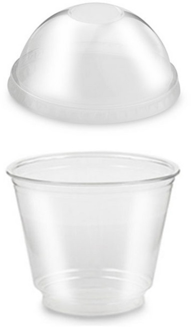 엠엔피 일회용 투명 과일컵 디저트 샐러드 포장용기 9온스 돔뚜껑, 1개, 100세트