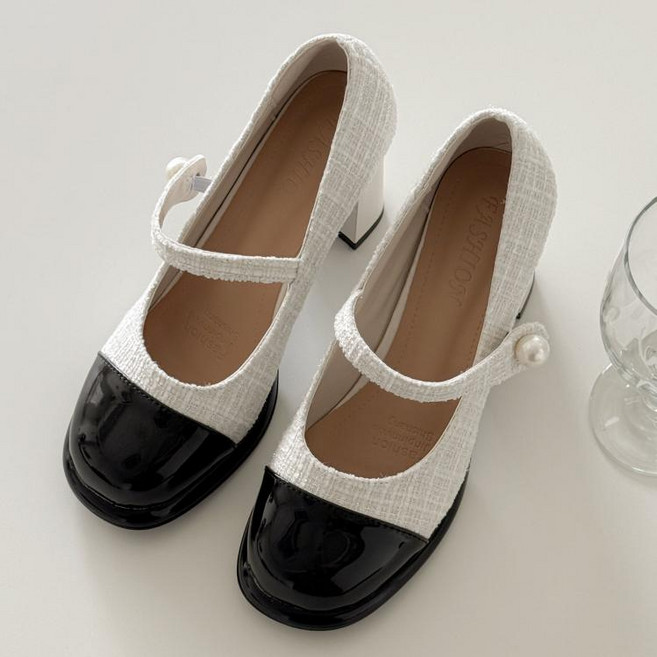 트위드 진주 메리제인 하이힐 하객룩 연말룩 여성 구두 8cm 노보아 [셰릴비]