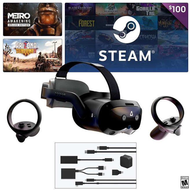 디스플레이포트 PC 스트리밍 키트 스팀 기프트 카드 두 개의 FPS 서바이벌 VR 타이틀이 포함된 HTC 바이브 포커스 비전 헤드셋, Headset + Cable