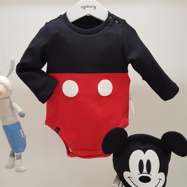 아가방 50% 베이비페어! 디즈니베이비 캭귀욤 미키 유아 바디슈트 신생아 백일 바디수트 만한 외출복 없어요 미키모자도 같이 백일 출산준비 선물 추천 우주복