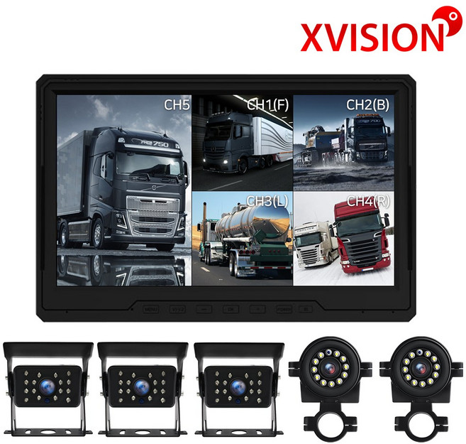 FHD 10인치 5채널 블랙박스 풀세트/5분할/카메라5개/터치스크린/화물차/대형차/전방 측방 후방카메라/K160-5, 2. K160+카메라5개+5M배선4개+후방선15M1개