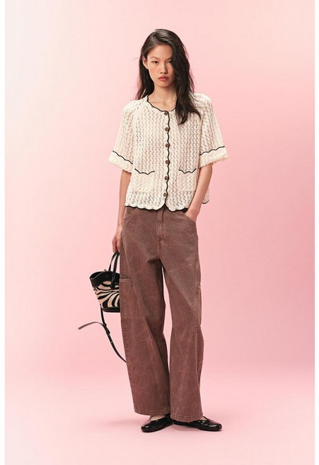 국내백화점 H&M 가디건 브랜드관 포인텔 니트 화이트/블랙 1309761001 커플 사무실 (BK파우치 증정)