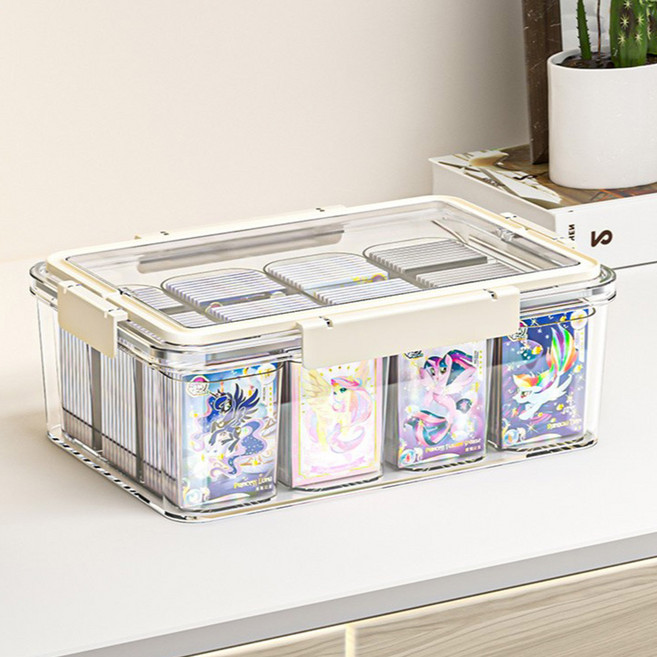 헤이하루 투명 손잡이 포토카드 보관함 분리형 보관통, 1개, 크림