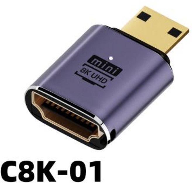 NNBILI HDMI 2.1 케이블 어댑터 미니 마이크로 HDMI-HDMI 변환기 48Gbps 8K60Hz 4K120Hz PS4 PS5 노트북 HD TV 프로젝터 PC용 ﻿, C8K-01, 1개