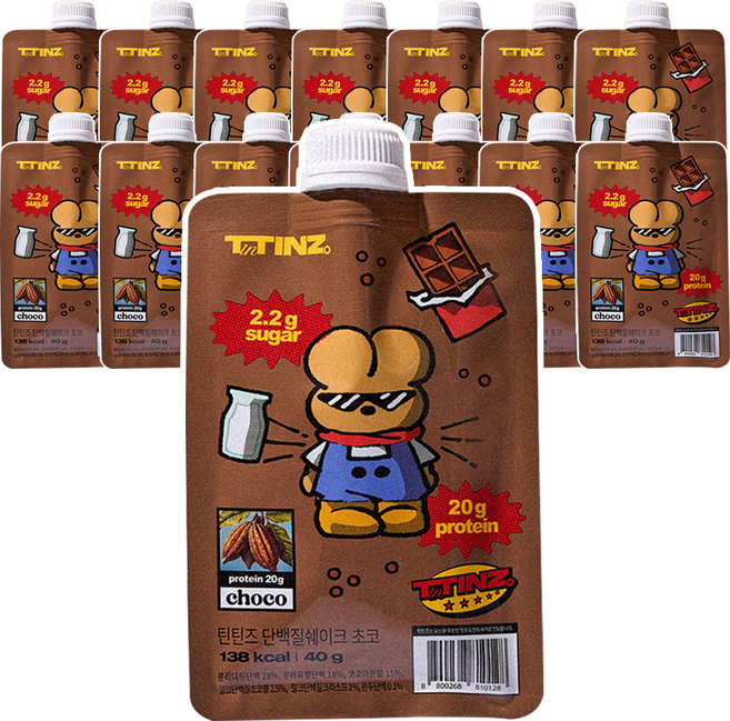 틴틴즈 단백질 쉐이크 파우치 초코맛, 14개, 40g
