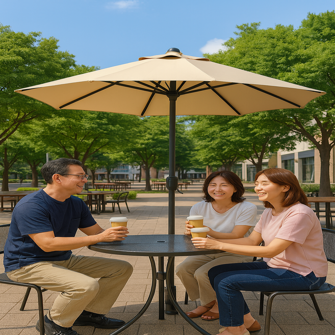 파라솔 대형 각도조절 반자동 캠핑 테라스 야외용, 베이지_테라스형
