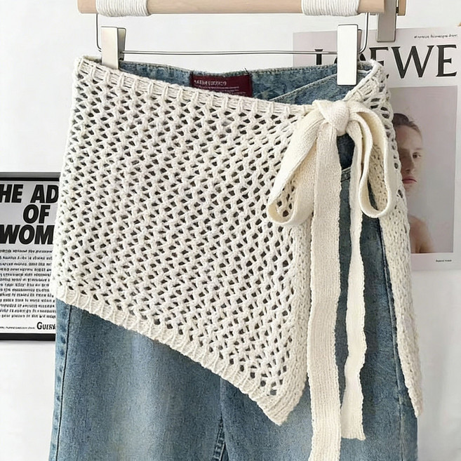 여름 여성 랩 스커트 펀칭 니트 레이어드 스커트 패션 여자 엉덩이 가리개 YLP