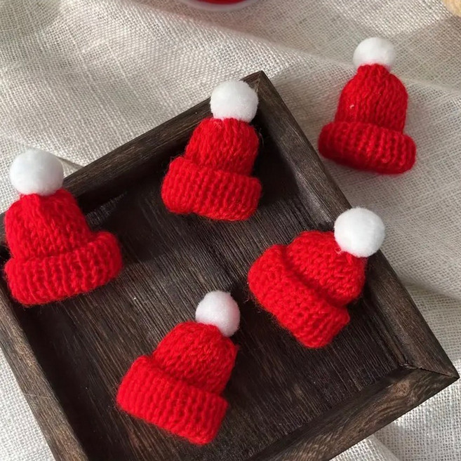 미니 털모자 크리스마스소품 트리 데코 인형꾸미기 연말소품, 방울모자, 레드, 5개