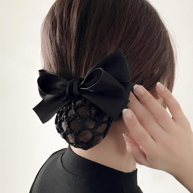 온리유 새틴 블랙 리본핀 겸용 헤어망 간호사 승무원 하객룩