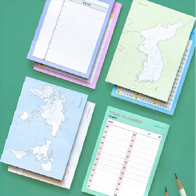 역사 공부아이템 세계지도 한국지도 포스트 메모잇 점착메모지, 세계지