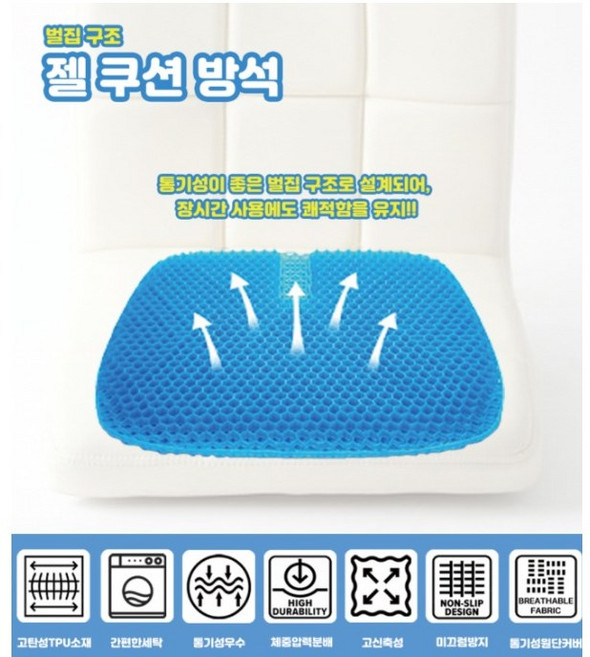 1+1 실리콘 젤리 통풍 방석 대형 쿨시트 차량용방석 커버포함, 블루, 그레이