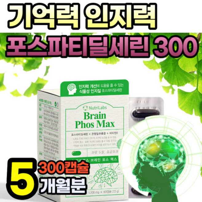 포스파디딜세린 PS 포스파티딜 세린 징코 플러스 포스타딜세린 아연 포스파스딜세린 은행잎 추출물 기억력 GINKGO PHOSPHATIDYLSERINE 포스타티딜세린 포스파티, 60정, 5세트