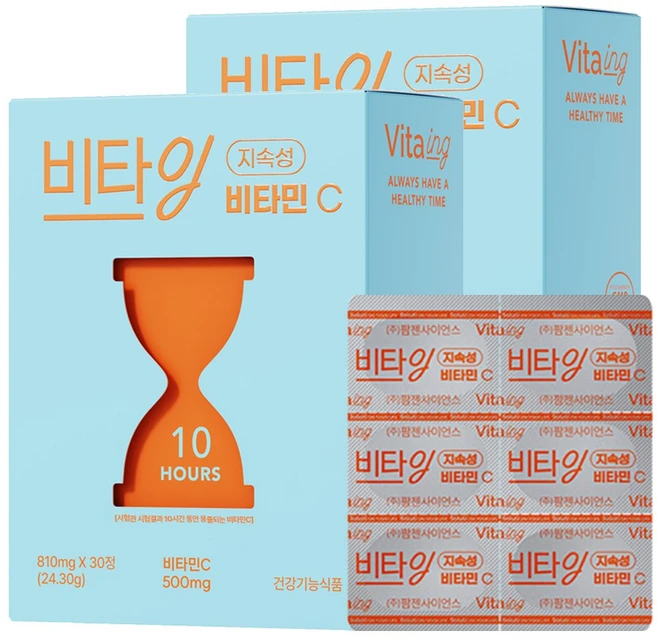 비타잉 지속성 비타민C 10시간 지속 메가도스 천연비타민 수험생 직장인 부모님 영양제 솔루티, 30정, 2개 - 쿠팡