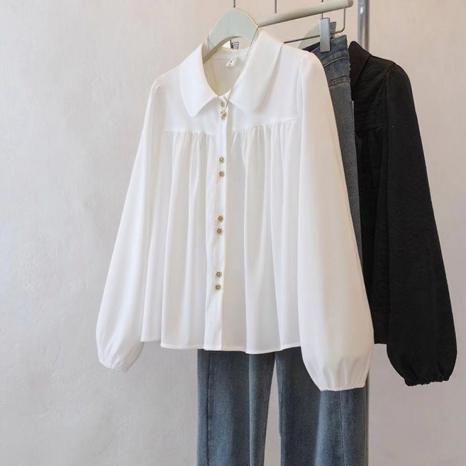 모몰라티 여성용 여름 링클 반팔 셔츠 카라 남방 블라 긴팔 셔츠