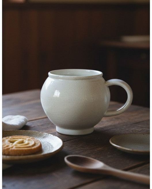 달 항아리 백자 머그컵 물컵 대용량 도자기 커피머그잔 450ml, 1개