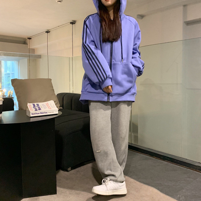 DW 남녀공용 오버핏 봄 가을 사선 후드집업 저지