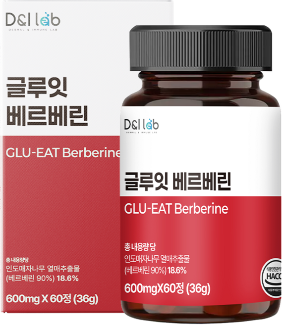 글루잇 베르베린 식약청인증 순도 90 치커리 식이섬유 이눌린, 1박스, 60정