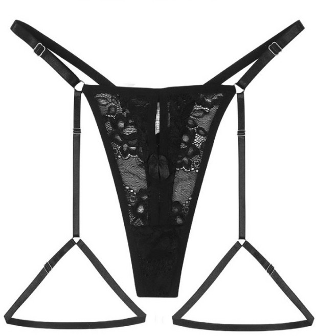 蕾絲開檔丁字褲, 黑色