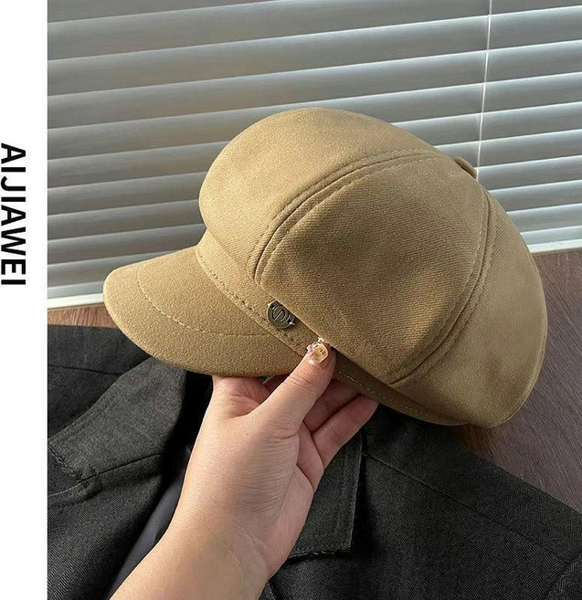 good 黑色貝雷帽女秋冬百搭大號帽子大頭圍顯臉小八角帽