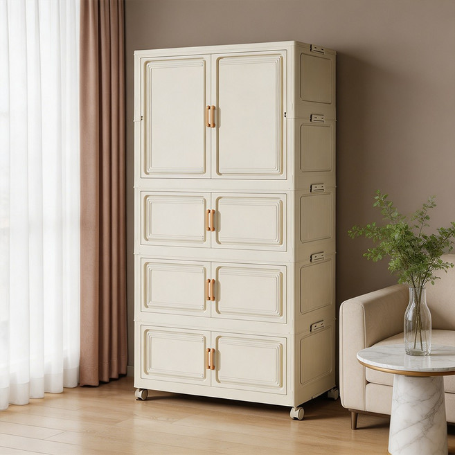 대형 접이식 폴딩 리빙박스 수납함 이동식 접이식 수납장 가정용 다용도 옷 수납장비키니 옷장, 1단 옷장+3단 수납장(80×36×158.5cm)