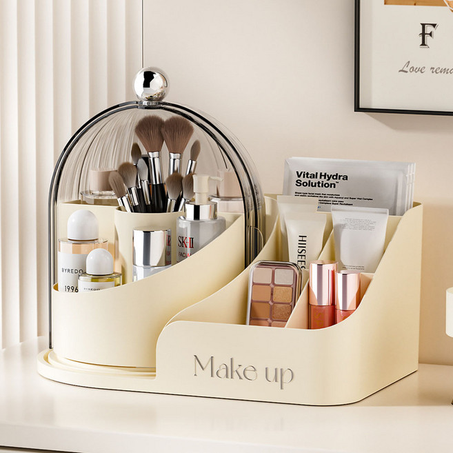 하우쏠 돔형 회전식 메이크업 브러쉬 정리함 화장품 보관함, 1개, 크림