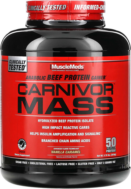 건강챙기세요 MuscleMeds 카니버 매스 아나볼릭 소고기 단백질 게이너 바닐라 캐러멜 5.93 lbs (2688 g) 백살까지오래오래, MuscleMeds카니버매스아나볼릭소고기단백질게이너바닐, 2.688kg, 1개