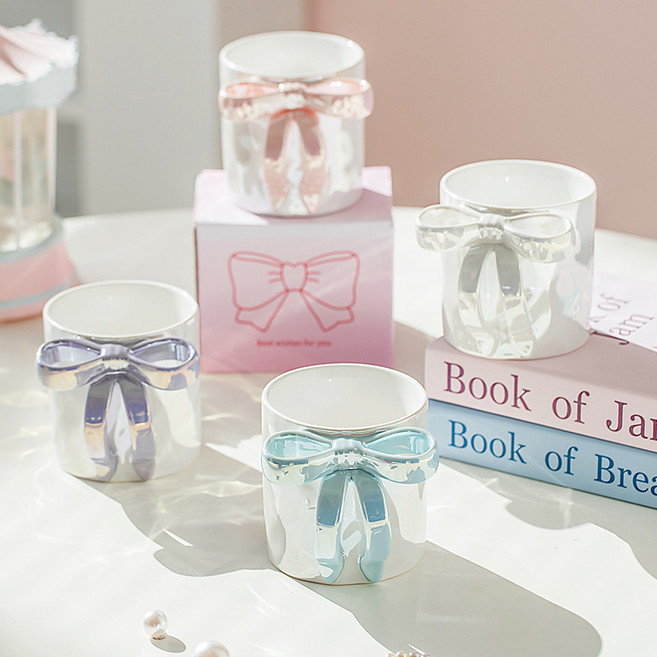 탤리마켓 리본 예쁜머그컵 홈카페 머그잔 세트, 1개, 핑크(단품)